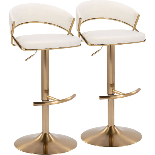 Jie Adjustable Swivel Bar Stool in Gold & Cream Velvet (Set of 2)